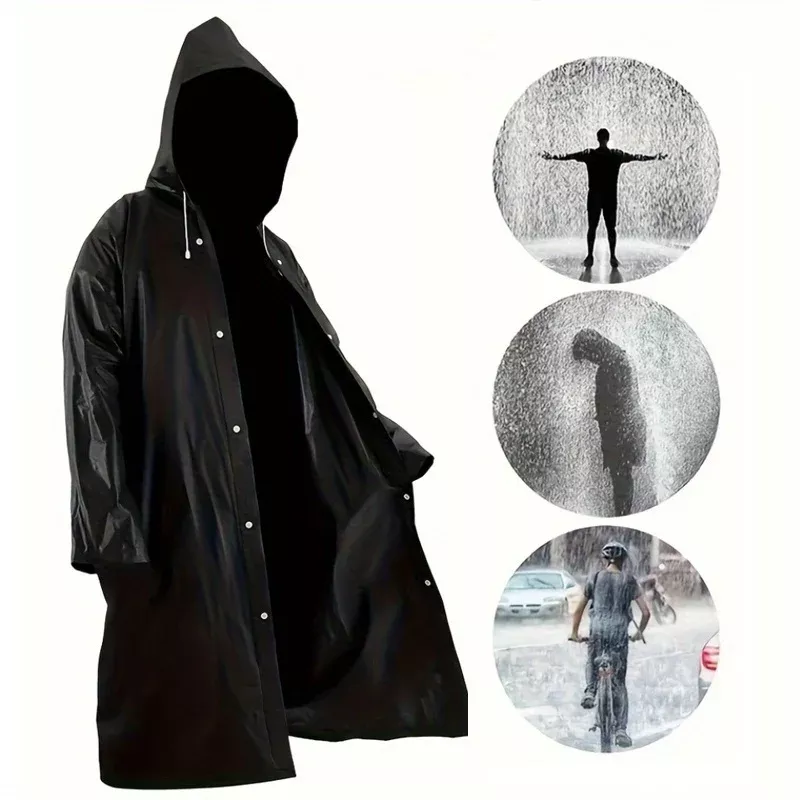 1/2pcs Black Adult High Quality Long Rain Jacket with Hat: Suitable for Outdoor Activities, Hiking, Fishing, and Rock Climbing, Fishing Rainwear, Rock Climbing Apparel, Outdoor Outerwear, Weatherresistant Jacket, Reinforced Seams, Highquality Raincoat, Ra