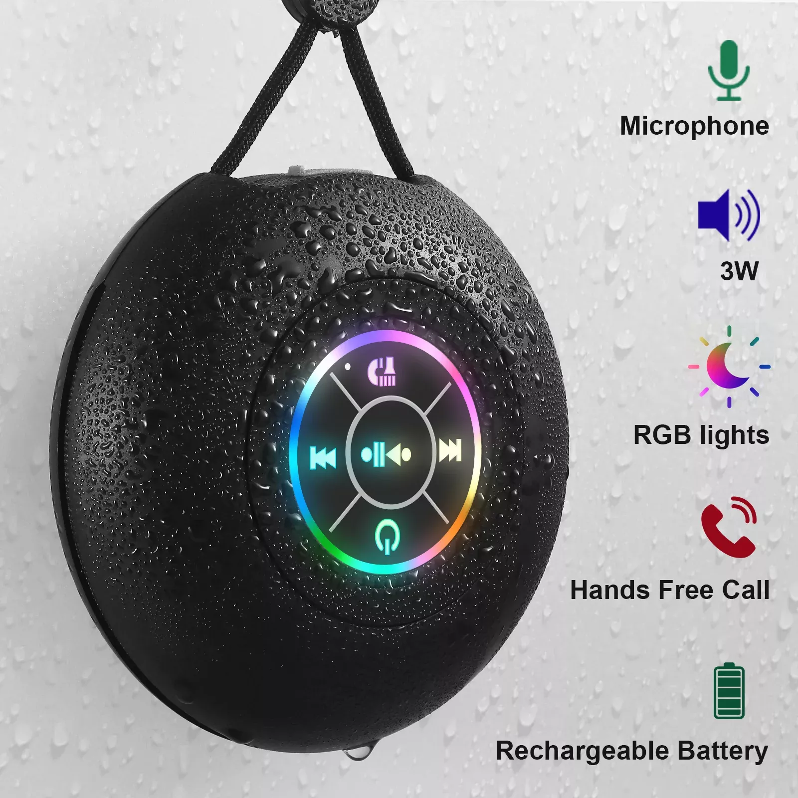 1/ 2pcs Portable Shower Speaker - With Built-in Microphone, Voice Assistant Control, Hands-Free Calling, Rechargeable Lithium Polymer Battery, Long-Lasting Playtime, HD Decoding, Strong Suction Cup, RGB Lights, Perfect For Bathroom, Tub, Outdoor Travel, S
