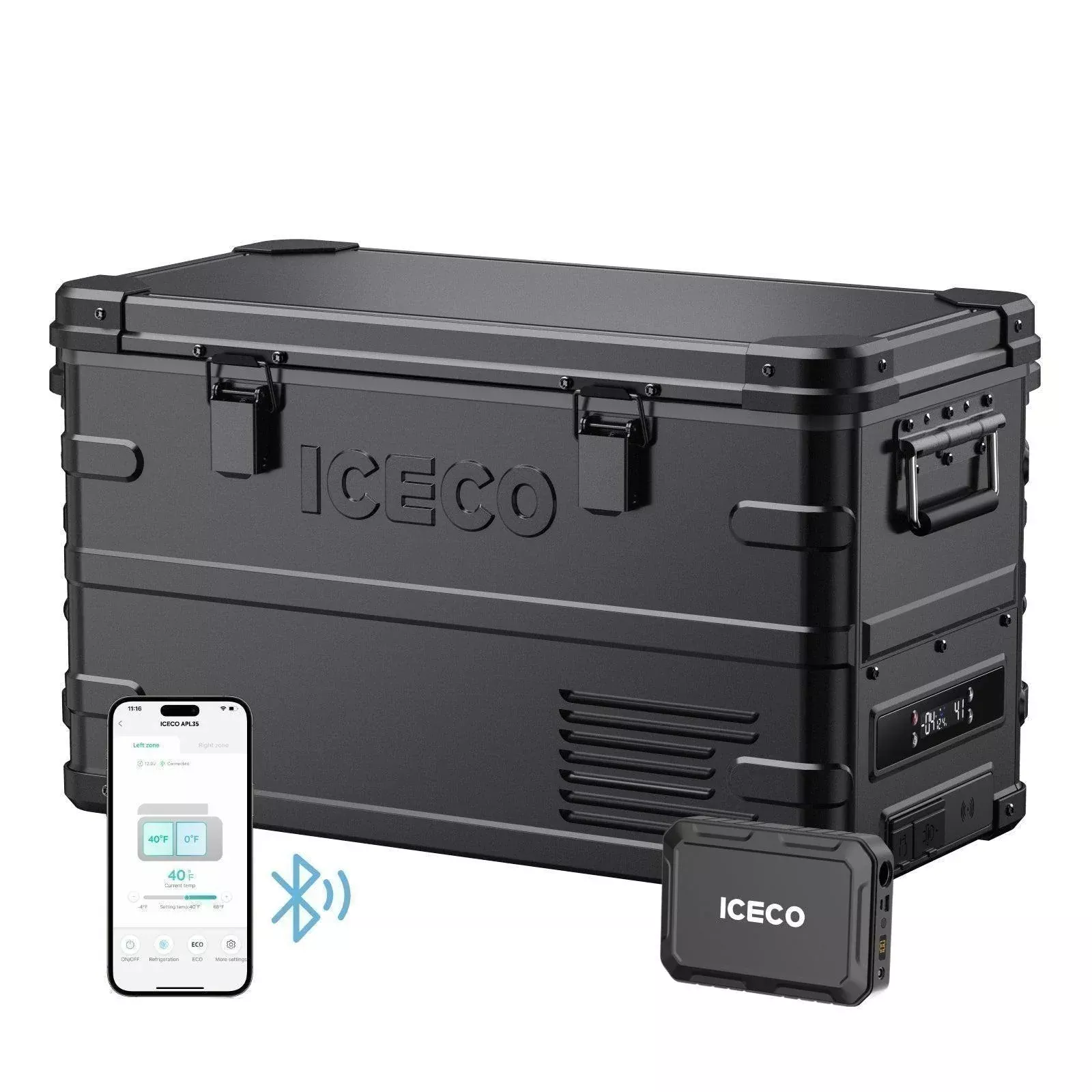 37QT APL35-Black Aluminum Freezer With Magnetic Power Bank | ICECO