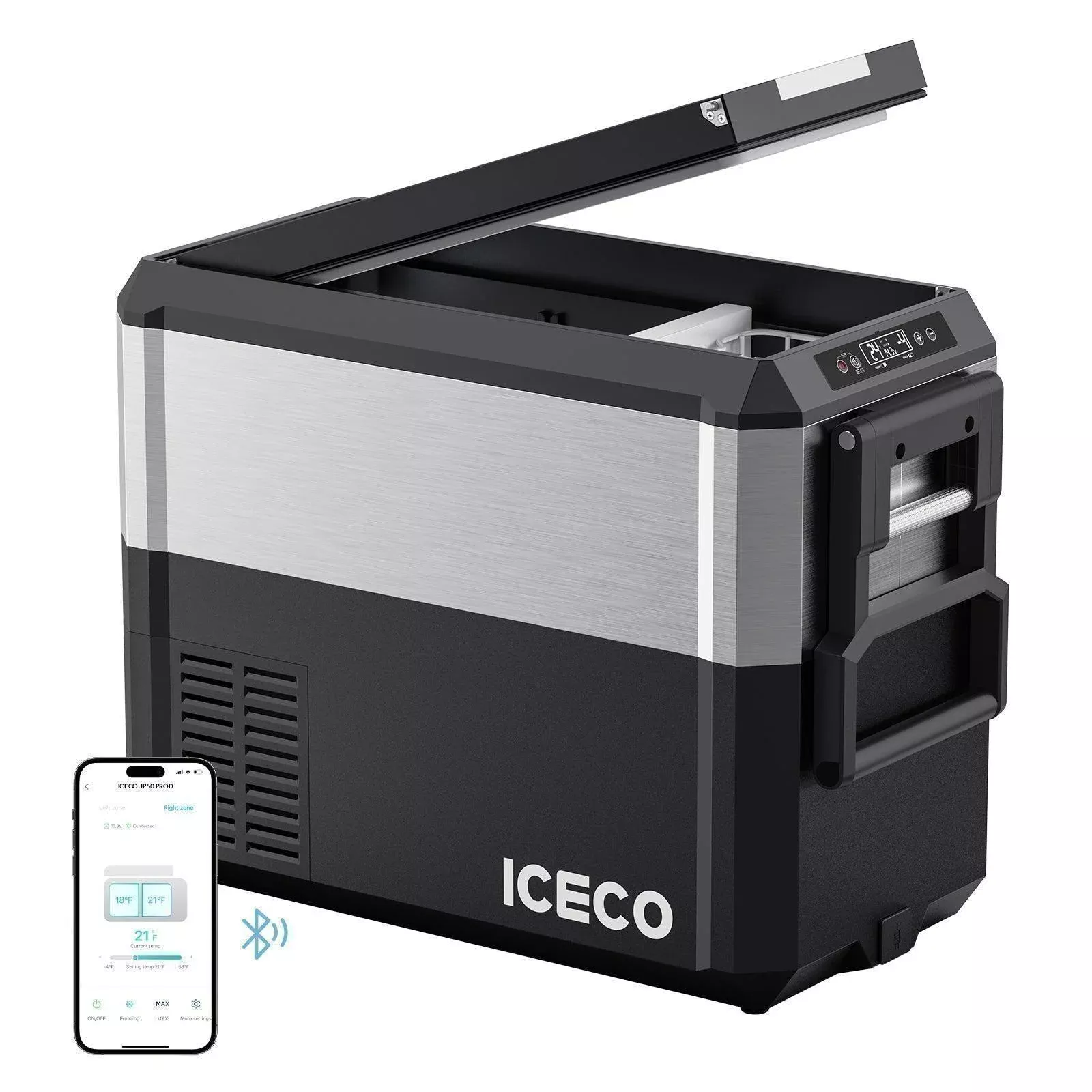 JP Pro Series 40/51QT Dual Zone Wheeled Car Fridge With Cover-SILVER | ICECO