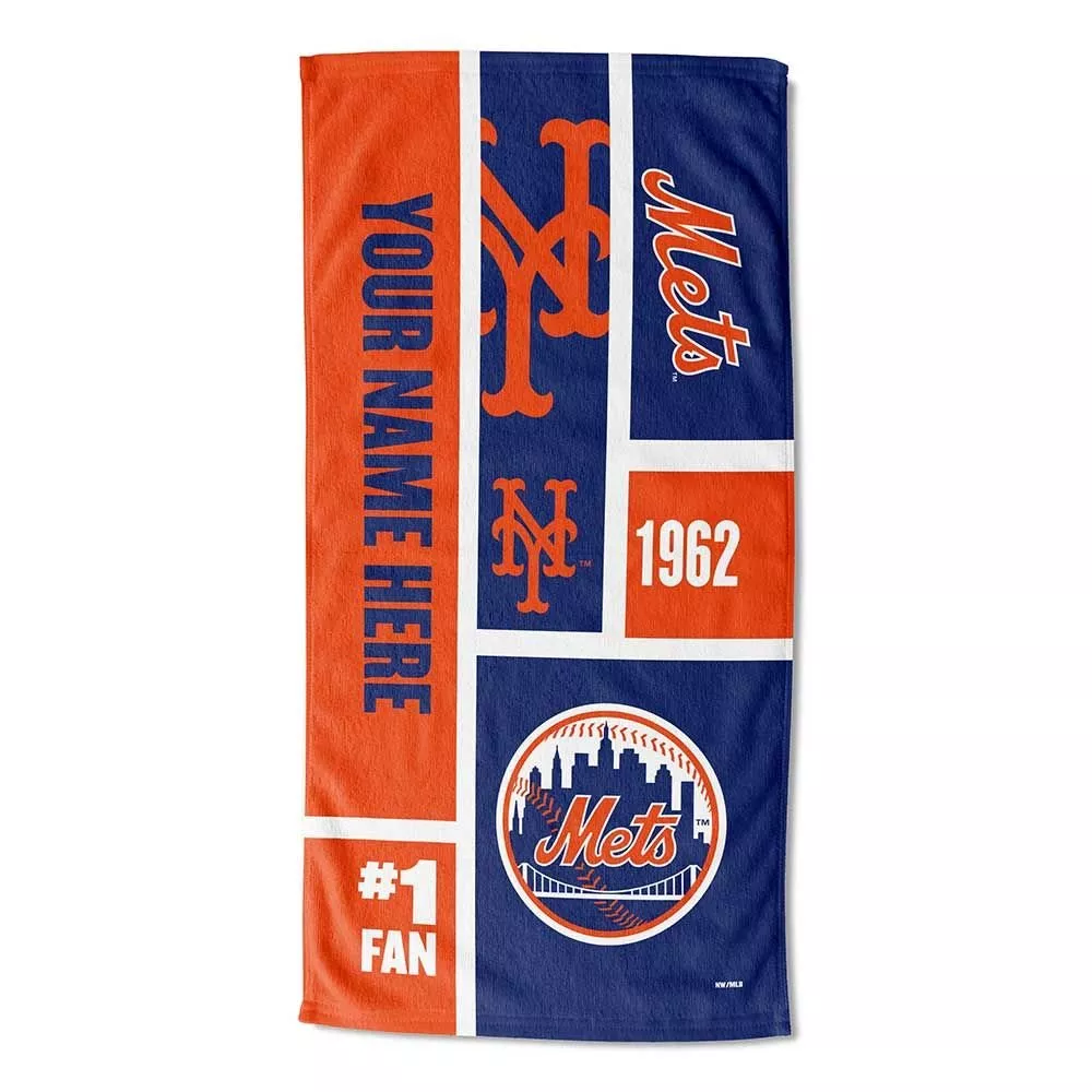 [Personalization Only] OFFICIAL MLB Colorblock Personalized Beach Towel - Mets